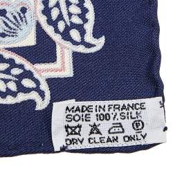 Pre Owned Hermès Blue Floral Print Silk Gavroche Scarf