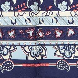 Pre Owned Hermès Blue Floral Print Silk Gavroche Scarf