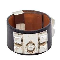 Pre Owned Hermès Collier de Chien Dark Brown Leather Cuff Bracelet S