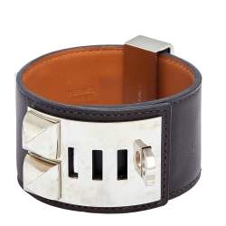 Pre Owned Hermès Collier de Chien Dark Brown Leather Cuff Bracelet S