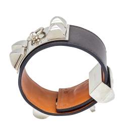 Pre Owned Hermès Collier de Chien Dark Brown Leather Cuff Bracelet S