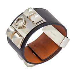 Pre Owned Hermès Collier de Chien Dark Brown Leather Cuff Bracelet S