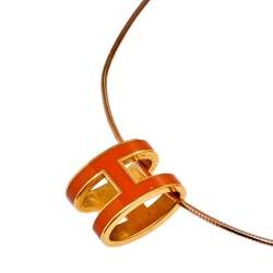 Pre Owned Hermès Rose Gold Plated Omega Chain Orange Lacquer Pop H Pendant Necklace
