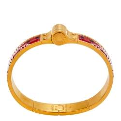 Pre Owned Hermes Red Eperon D'or Bandana Rouge Enamel Gold Plated Hinged Bracelet