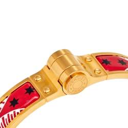 Pre Owned Hermes Red Eperon D'or Bandana Rouge Enamel Gold Plated Hinged Bracelet
