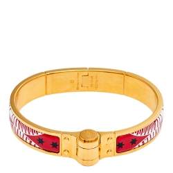 Pre Owned Hermes Red Eperon D'or Bandana Rouge Enamel Gold Plated Hinged Bracelet