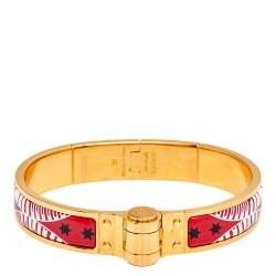 Pre Owned Hermes Red Eperon D'or Bandana Rouge Enamel Gold Plated Hinged Bracelet