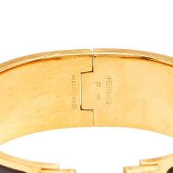 Pre Owned Hermès Clic Clac H Brown Enamel Gold Plated Wide Bracelet