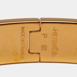 Pre Owned Hermès Clic H Red Enamel Gold Plated Narrow Bracelet