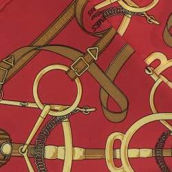 Hermes Red Eperon d'Or Silk Square Scarf