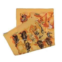 Pre Owned Hermes Yellow Concerto Gavroche Silk Square Scarf