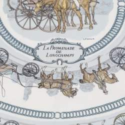 Hermes White La Promenade De Longchamps Silk Square Scarf