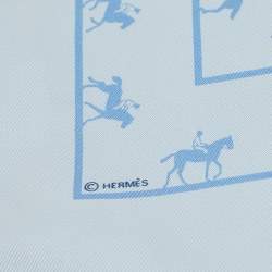 Pre Owned Hermes Blue Saut Galop Canter Silk Square Scarf
