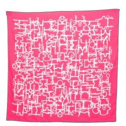 Hermes Pink Stirrup Printed Cotton Square Scarf