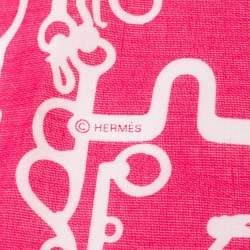 Hermes Pink Stirrup Printed Cotton Square Scarf