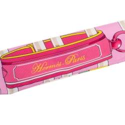 Pre Owned Hermes Pink Printed Silk Twilly