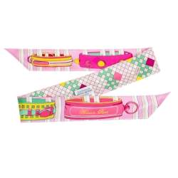 Pre Owned Hermes Pink Printed Silk Twilly