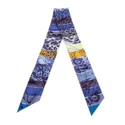 Pre Owned Hermes Blue Jungle Love Rainbow Printed Silk Twilly