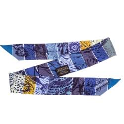 Pre Owned Hermes Blue Jungle Love Rainbow Printed Silk Twilly
