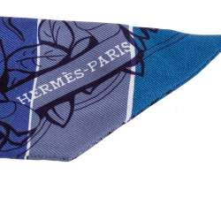 Pre Owned Hermes Blue Jungle Love Rainbow Printed Silk Twilly