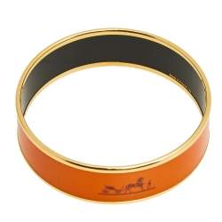 Pre Owned Hermès Caleche Orange Enamel Gold Plated Bangle Bracelet