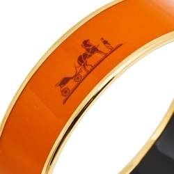 Pre Owned Hermès Caleche Orange Enamel Gold Plated Bangle Bracelet