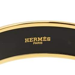 Pre Owned Hermès Caleche Orange Enamel Gold Plated Bangle Bracelet