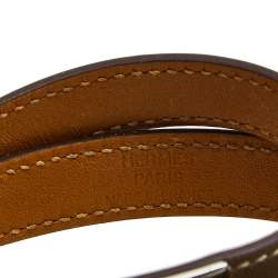 Pre Owned Hermès Taupe Leather Palladium Plated Kelly Double Tour Bracelet M