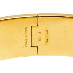 Pre Owned Hermès Clic Clac H Yellow Enamel Gold Plated Wide Bracelet
