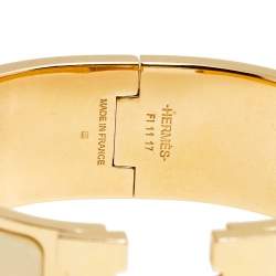 Pre Owned Hermès Clic Clac H Cream Enamel Rose Gold Plated Wide Bracelet