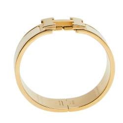 Pre Owned Hermès Clic Clac H Cream Enamel Rose Gold Plated Wide Bracelet