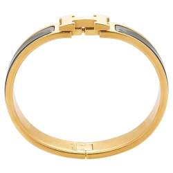 Pre Owned Hermes Clic H Black Enamel Gold Tone Metal Bracelet PM