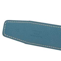 Pre Owned Hermes Blue Jean/Blanc Epsom and Swift Leather H Buckle Reversible Belt 95CM