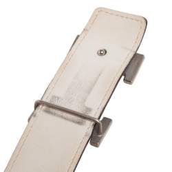Pre Owned Hermes Blue Jean/Blanc Epsom and Swift Leather H Buckle Reversible Belt 95CM