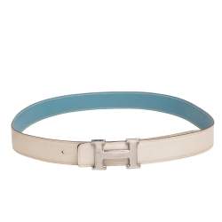 Hermès Blue and White Reversible Belt Strap 32mm