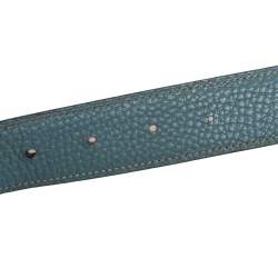 Pre Owned Hermes Ciel/Black Clemence and Box Leather H Buckle Reversible Belt 90CM