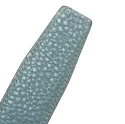 Pre Owned Hermes Ciel/Black Clemence and Box Leather H Buckle Reversible Belt 90CM