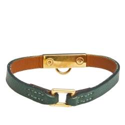 Pre Owned Hermès Green Leather Gold Plated Micro Rivale Bracelet S