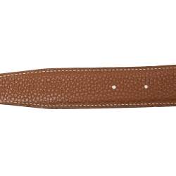 Pre Owned Hermes Black/Brown Box Calf and Togo Leather Guillochee Finish H Buckle Reversible Belt Size 90