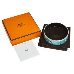 Pre Owned Hermès Print Enamel Palladium Plated Wide Bangle Bracelet