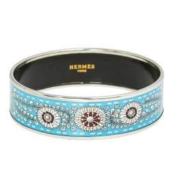 Pre Owned Hermès Print Enamel Palladium Plated Wide Bangle Bracelet