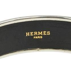 Pre Owned Hermès Print Enamel Palladium Plated Wide Bangle Bracelet
