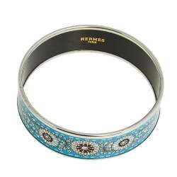 Pre Owned Hermès Print Enamel Palladium Plated Wide Bangle Bracelet