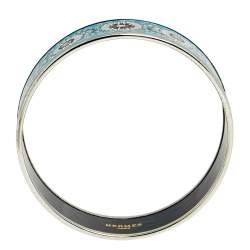 Pre Owned Hermès Print Enamel Palladium Plated Wide Bangle Bracelet