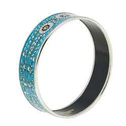 Pre Owned Hermès Print Enamel Palladium Plated Wide Bangle Bracelet