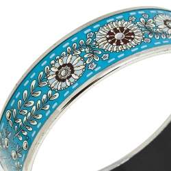 Pre Owned Hermès Print Enamel Palladium Plated Wide Bangle Bracelet