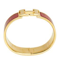 Pre Owned Hermes Clic Clac H Enamel Gold Plated Wide Bracelet PM