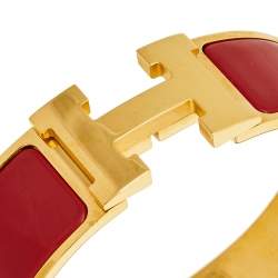 Pre Owned Hermes Clic Clac H Enamel Gold Plated Wide Bracelet PM