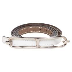 Pre Owned Hermes Blanc/Etoupe Epsom and Swift Leather Roulis Belt 85CM 
