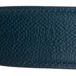 Pre Owned Hermes Bleu Encre/Colvert Epsom and Swift Leather Guillochee Finish H Reversible Buckle Belt 85CM